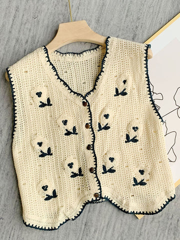 Airchics gilet crochet fleurie femme mode